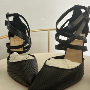 Louboutin Red Bottom Black Strappy Heels